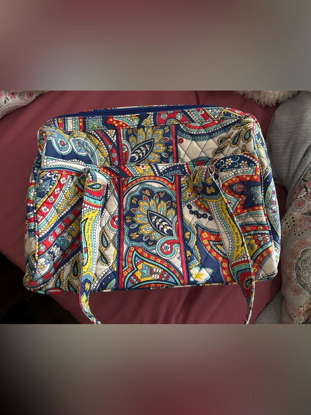 Vera Bradley Paisley Quilted Satchel in Navy, Red, Yellow